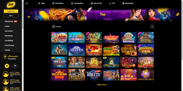 ZetCasino Homepage Desktop