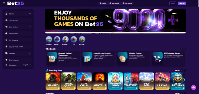 Bet25 Homepage Desktop