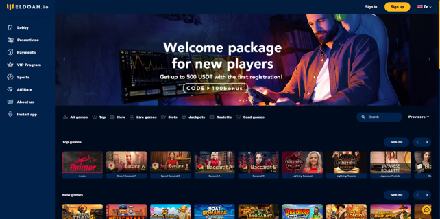 Eldoah Casino Homepage Desktop