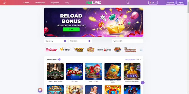Fizzslots Homepage Desktop