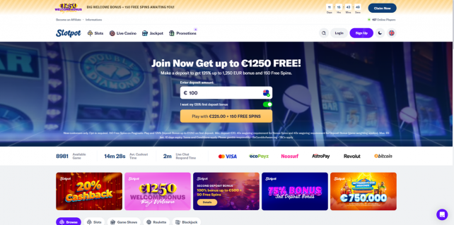 Slotpot Homepage Desktop