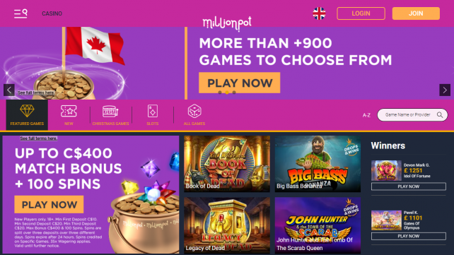 Millionpot Homepage Desktop