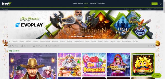 Bet7 Homepage Desktop