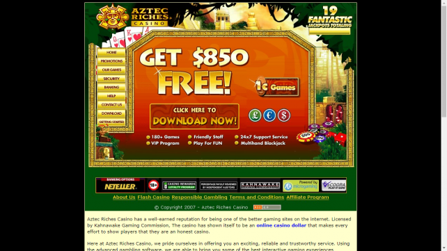 Aztec Riches Casino Homepage Desktop