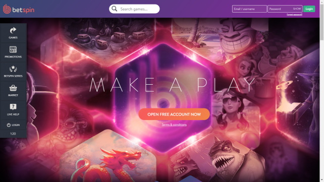 betspin Homepage Desktop