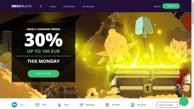 MegaWins Homepage Desktop