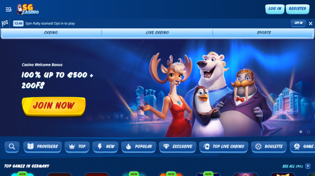 SGCasino Homepage Desktop