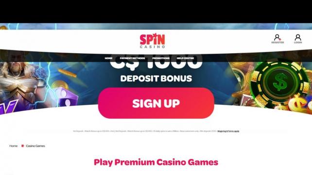 Spin Casino Homepage Desktop
